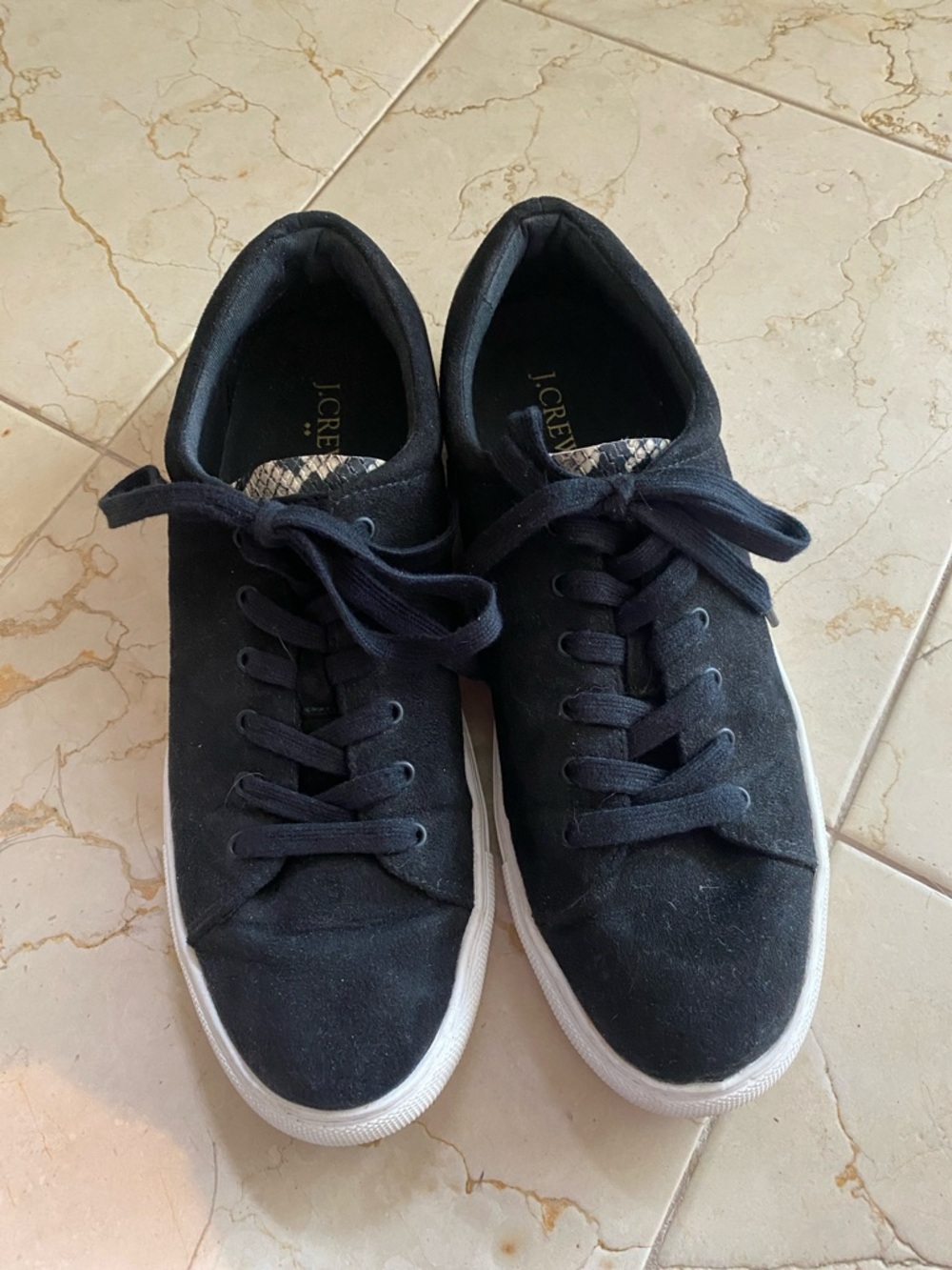 J. Crew Factory Black Suede Low-Top Sneakers with White Soles